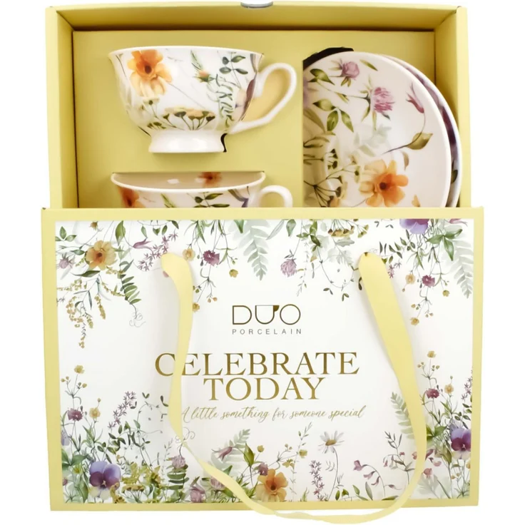 DUO 2er-Set Tassen PANSY, 250 ml mit Untertassen, New Bone China Porzellan, in Geschenkbox – Bild 2