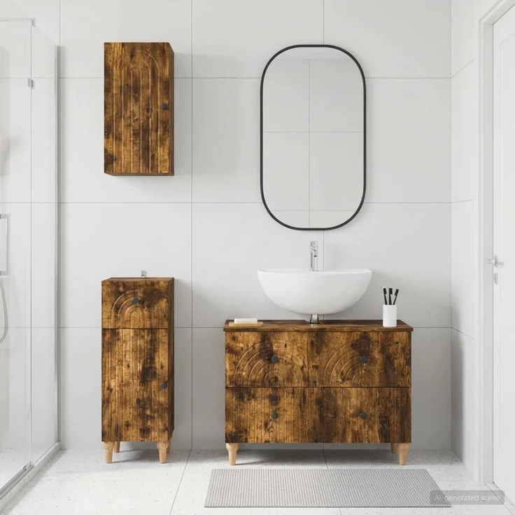 vidaXL 3-teiliges Badezimmer-Schranksystem ALKMAAR Raucheiche 3417752 – Bild 1