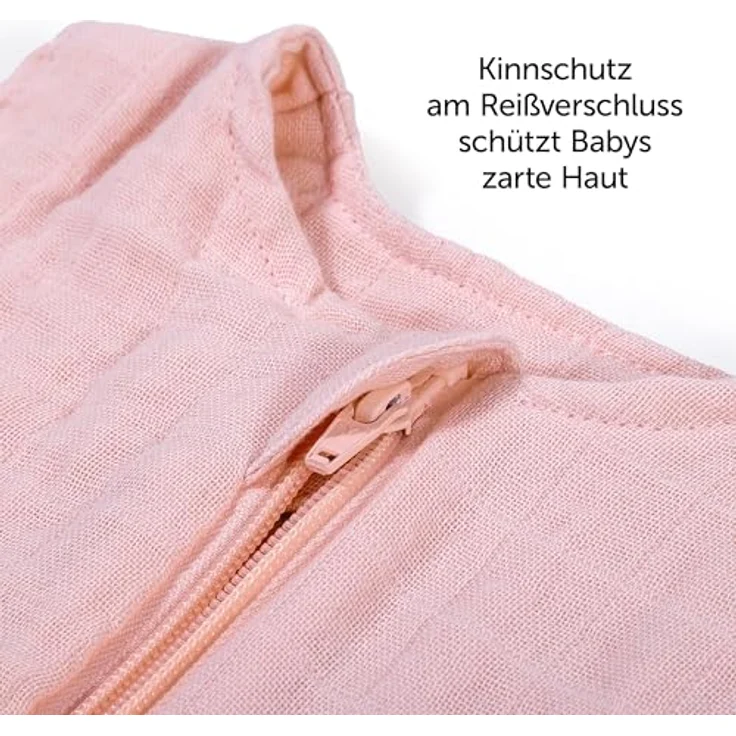 Makian Musselin-Schlafsack, leichter Sommerschlafsack aus 100% Baumwolle, TOG 1.0, Puder, Gr. 90 cm – Bild 5