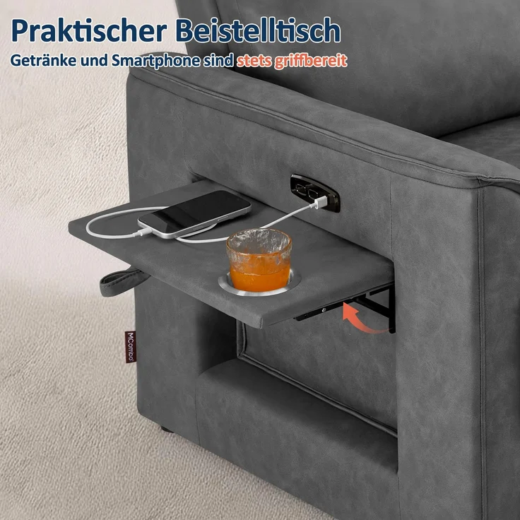 M MCombo 2 Sitzer Fernsehsessel Elektrisch Verstellbar 155°Zero-Gravity-Kinosessel mit Verstecktem Beistelltisch, 2 Sitzer Sofa mit Schlaffunktion 35D Vollschaum-Sitzkissen 7719M1 (Dunkelgrau) – Bild 5
