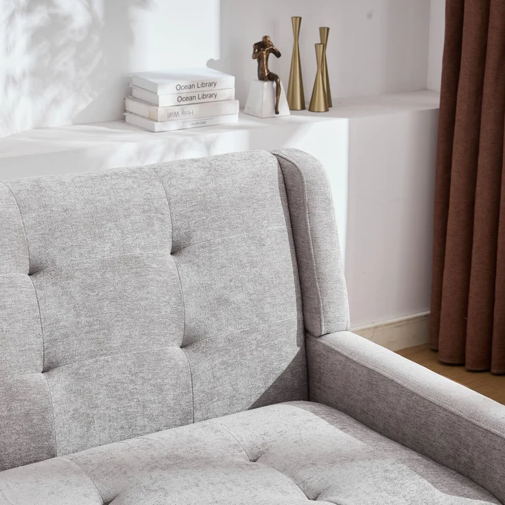 LVHOM 2-Sitzer Sofa aus Leinenstoff mit Knopfsteppung, Loveseat mit hochdichter Schaumstoffpolsterung und Massivholzbeinen, Stoffsofa für Wohnzimmer & Büro, bis 260kg, Hellgrau – Bild 3