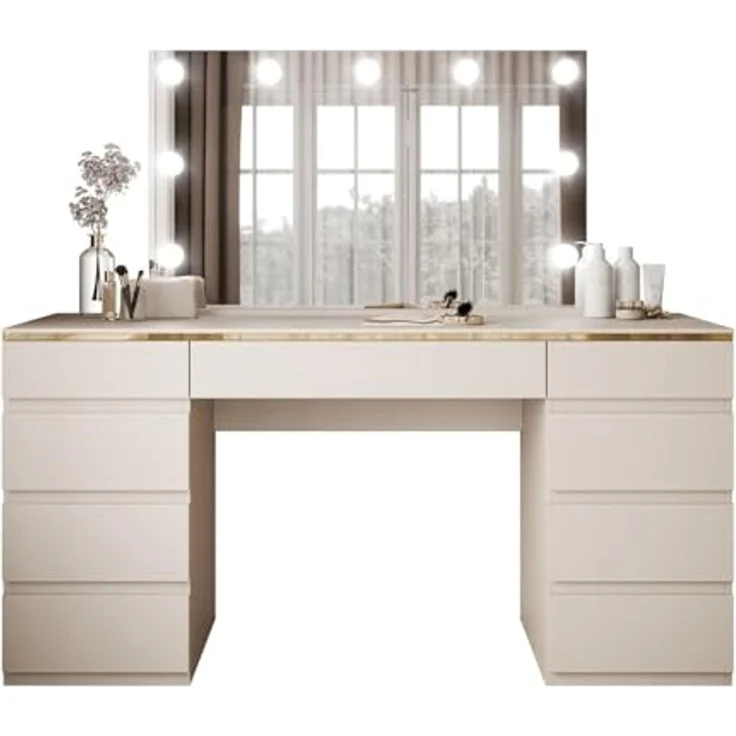 Lookway Schminktisch AURORA DOUBLE KASZMIR mit Schubladen (1x Schminktisch, 1xSpiegel mit LED), mit LED, mit Spiegel, mit Schubladen – Bild 1