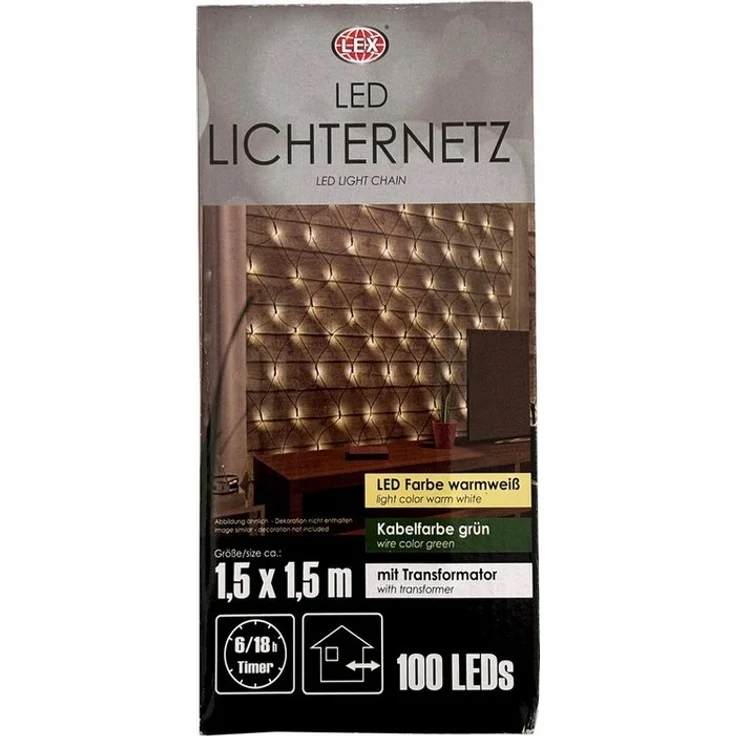 Mojawo Lichtervorhang 100 LED-Lichternetz warmweiß Innen & Aussen 230V Transformator Timer – Bild 2