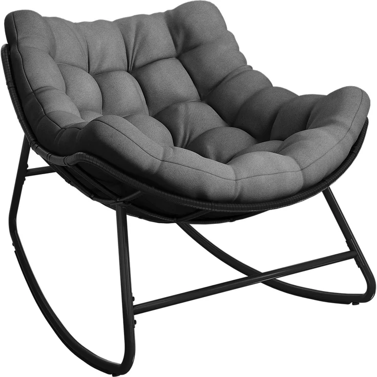 STEELSØN 'Veldora' Schaukelstuhl, schwarzes Polyrattan, Kissen anthrazit, ergonomischer Relaxsessel, bis 125kg, XXL Schaukelsessel 75×100×65 cm – Bild 12