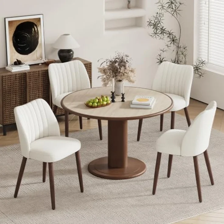 MALOL Esszimmerstühle 4er Set, Polsterstühl mit Rückenlehne, Ergonomisch Gepolsterte Küchenstühle mit vertikaler Rillenlehne, Moderne Esszimmer Stühle für Esstisch Wohnzimmer Café Restaurant, Beige – Bild 1