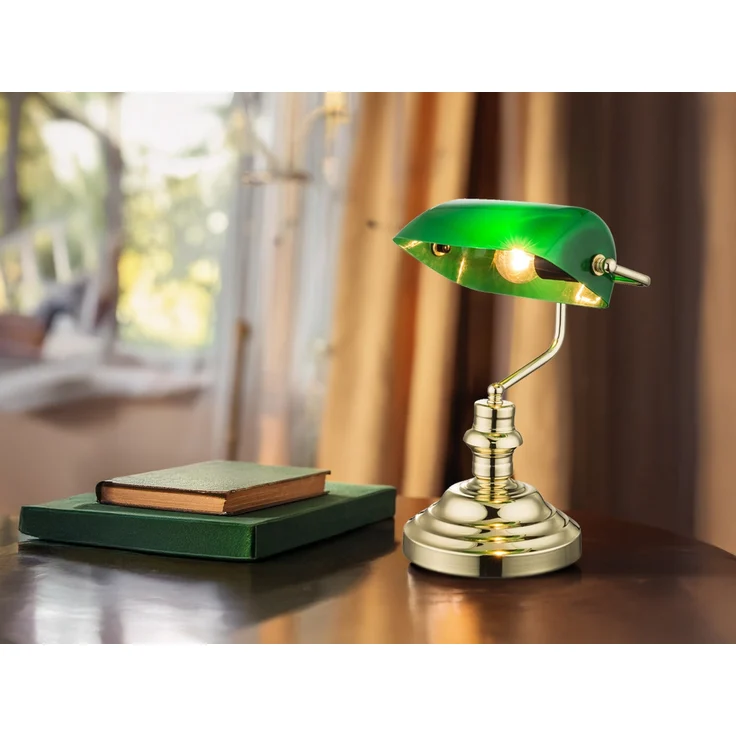 Retro LED Schreibtischleuchte Messing mit Acrylschirm Grün, Höhe 36cm – Bild 1