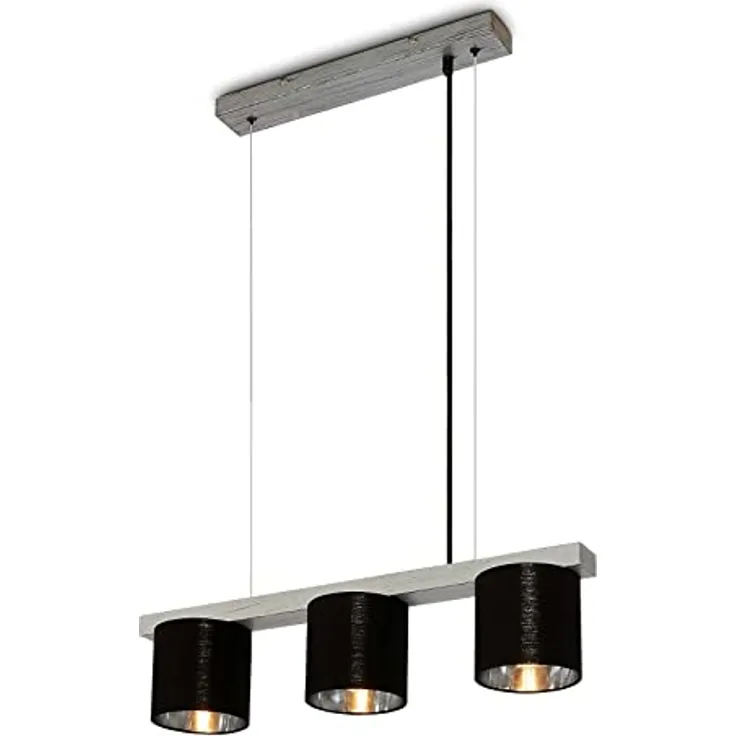 Briloner Leuchten LURI, Pendelleuchte 3-flammig, Höhenverstellbar, Antik-Silber, Holz, E14 Fassung max. 25 Watt, 65 x 15 x 136 cm