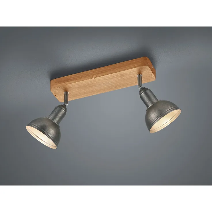 Deckenleuchte, Holz, nickel antik, Spot verstellbar, L 33 cm