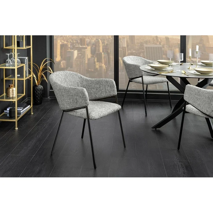 riess-ambiente Esszimmerstuhl NOBLESSE grau / schwarz - Chenille, Metallgestell, Retro, Armlehnen (Einzelartikel, 1 St), halbrunder Stuhl - ideal für Küche, Ess-, Arbeits-. Wohnzimmer & Büro – Bild 5