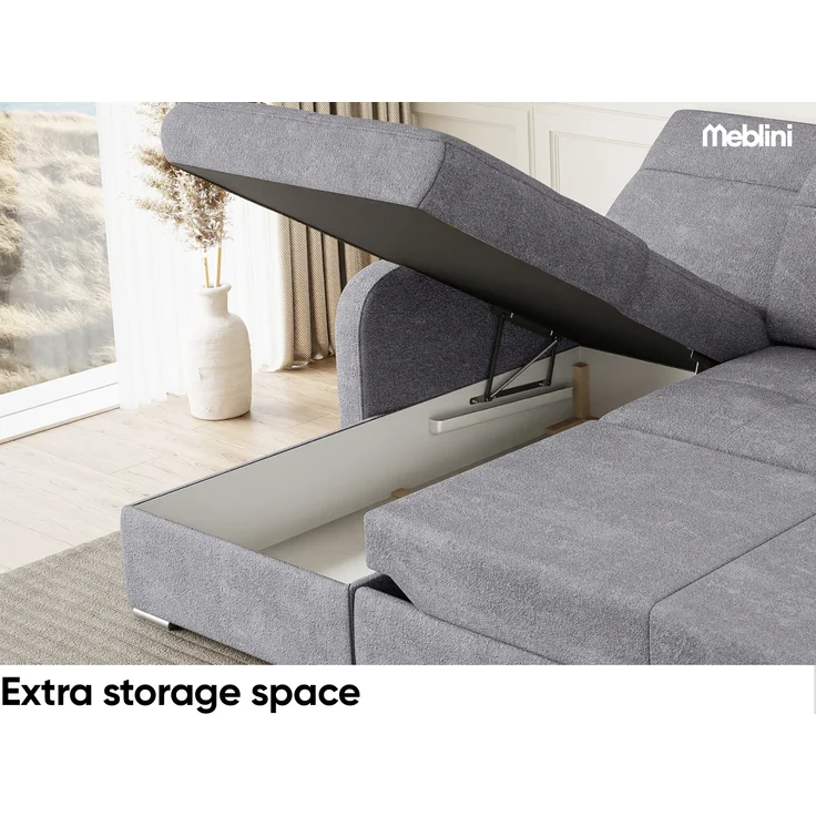 MEBLINI Schlafcouch mit Bettkasten - Ecksofa mit Schlaffunktion - Sofa mit Relaxfunktion und Kopfstützen - Couch L-Form - Eckcouch - Wohnlandschaft - EMERALD - 215x167x84cm - Dunkelgrau Webstoff – Bild 4