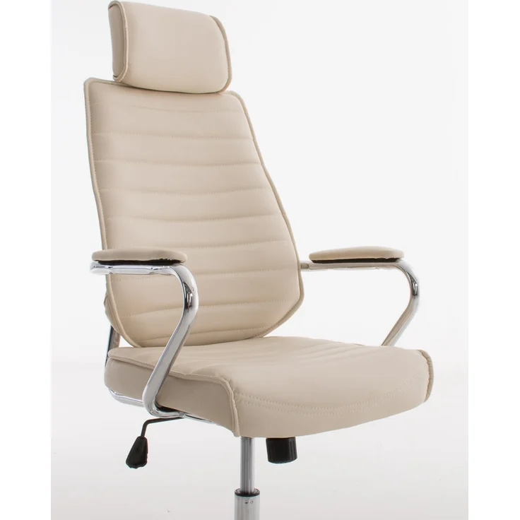 DELUKE® Bürostuhl Ergonomisch FUGOR Schreibtischstuhl mit Rollen Höhenverstellbarer Drehstuhl, Arbeitsstuhl mit Kopfstütze Chefsessel, Computerstuhl 125 kg Creme – Bild 4