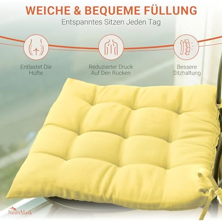 NatureMark Sitzkissen Sitzkissen 40 X 40 CM, Universal Sitzpolster Kissen, schadstoffgeprüft, Gelb – Bild 6