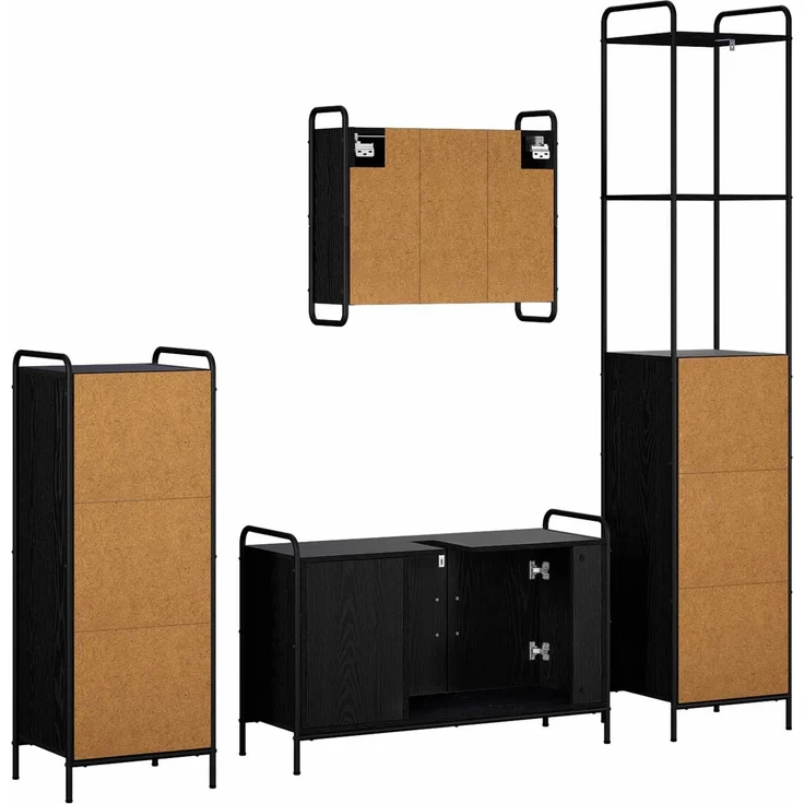 vidaXL Badezimmerschrank-Set 4 stk. Schwarz Eichen-Optik 3444669 – Bild 8