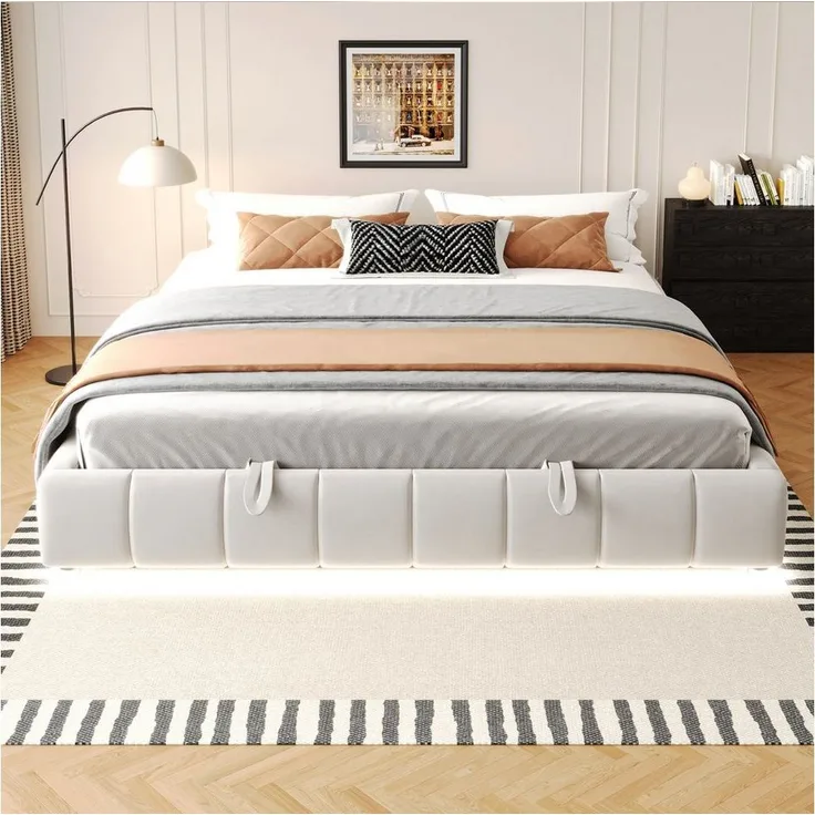 STILVORA Polsterbett 180x200 Doppelbett mit LED&Stauraum,Jugendbett mit Lattenrost&Matratze (Hydraulisches, ohne Kopfteil, mit LED-Licht & Stauraum, für moderne Schlafzimmer & Jugendzimmer 180x200 cm), Mit Matratze