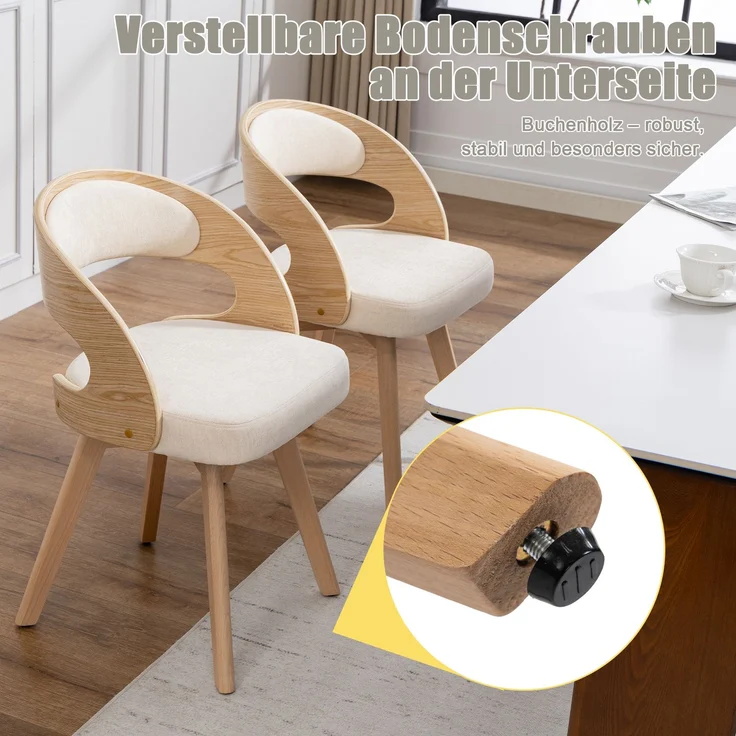 LVHOM Esszimmerstuhl 360° drehbar, 2er Set, Polsterstuhl aus Leinen und Massivholz, Küchenstuhl gepolstert, ergonomischer Schalenstuhl mit Armlehne, bis 150 kg – Bild 4