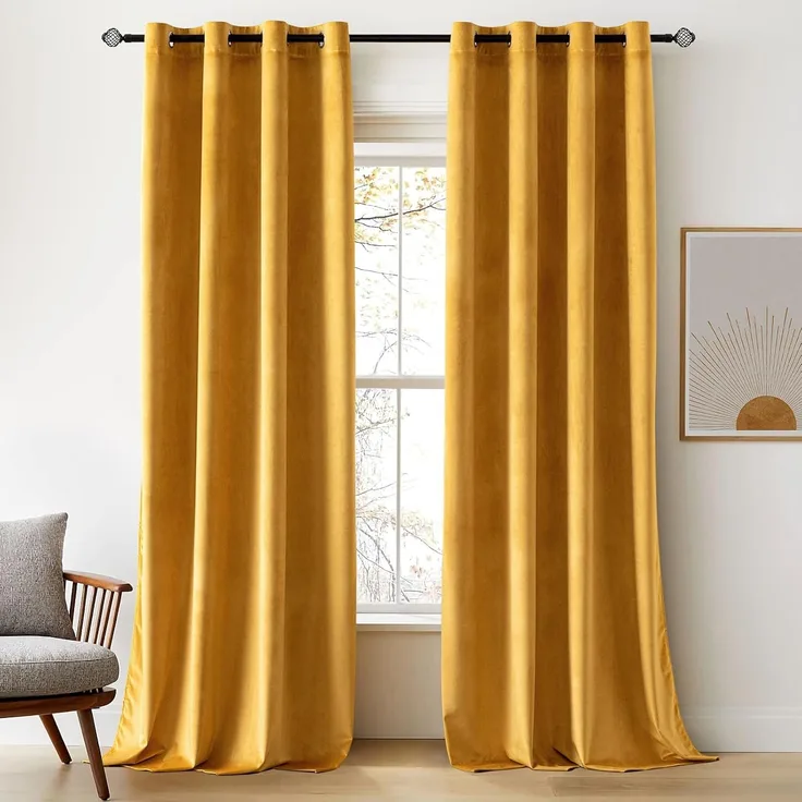 Woaboy Verdunkelungsvorhang Senfgelb Thermisch mit Ösen 2er Set 140x280 cm