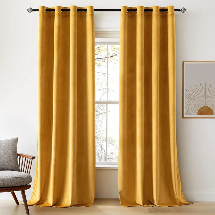 Woaboy Verdunkelungsvorhang Senfgelb Thermisch mit Ösen 2er Set 140x280 cm – Bild 1
