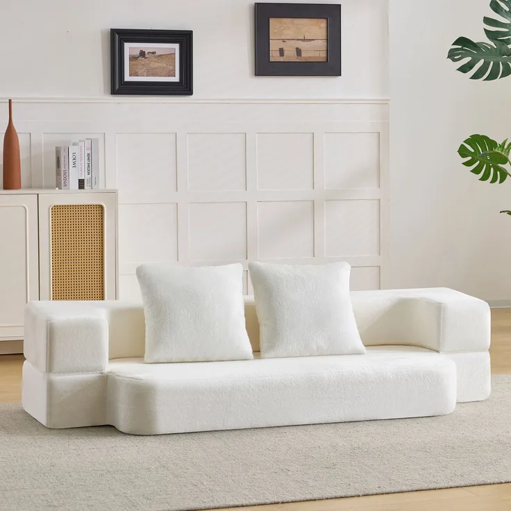 Wohnora-Modernes Design, das in ein Sofa verwandelt werden kann, doppelt verwendbar, keine Montage erforderlich, leicht zu transportieren, geeignet für Wohnzimmer, Gästezimmer, Schlafzimmer usw, weiß,H 42cm x T 190cm x B 102cm