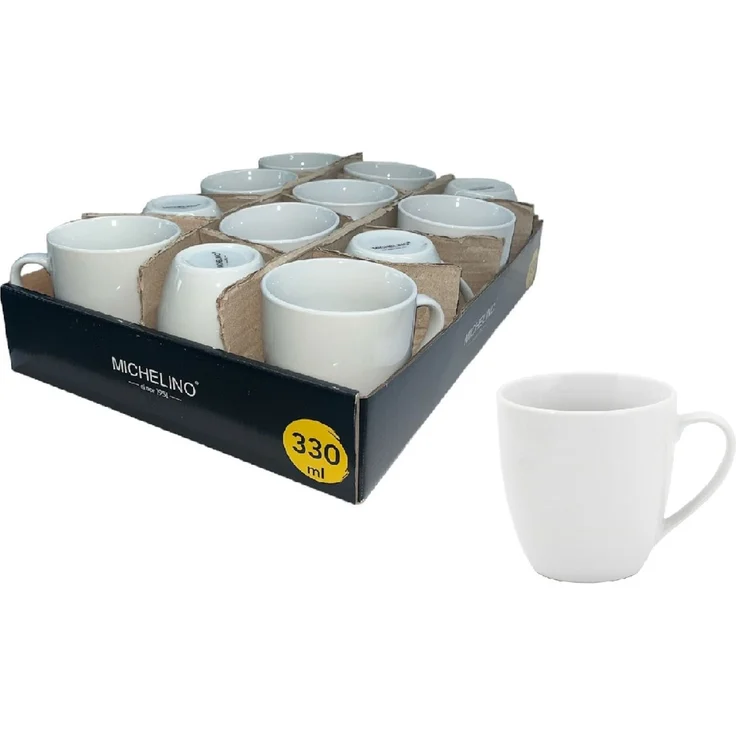 MICHELINO Kaffeebecher 330ml Serie Amelie Porzellan Weiß 12 Stück – Bild 2