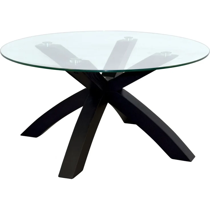 Couchtisch mit Glasplatte Ø80 cm – Rund, Eiche-Massivholz schwarz lackiert – Bild 2