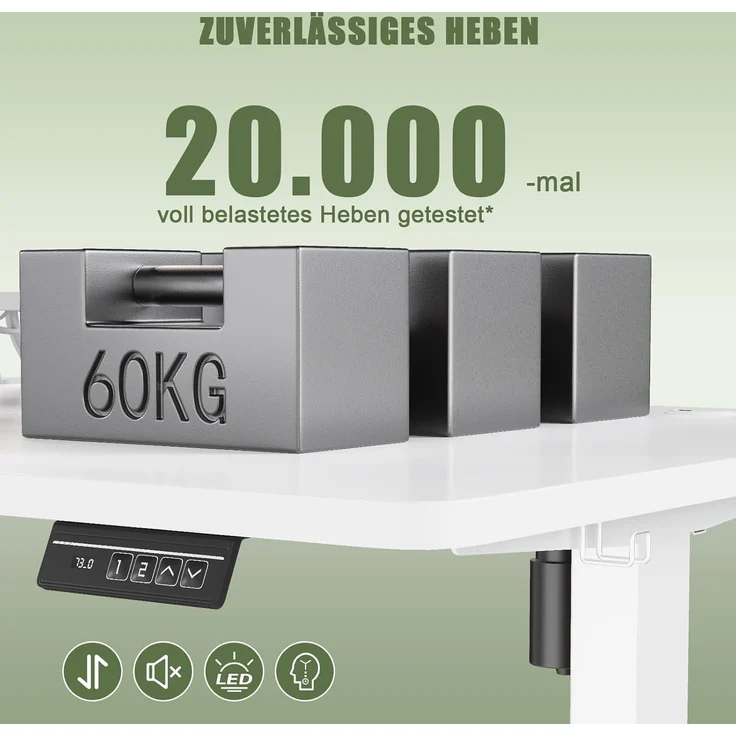 Devoko 120×60cm Elektrisch Höhenverstellbarer Schreibtisch mit Monitorständer, Computer-Schreibtisch, mit 2 Höhen-Speicherfunktionen, Weiße – Bild 8