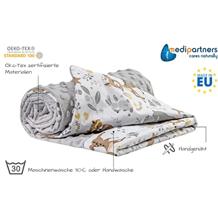 Medi Partners Babydecke Baby Decke Neugeborenen - Kuscheldecke Geschenk Babydecken 75x100cm für Kleinkinder Mädchen Krabbeldecke Kinderbett Kinderwagen 100% Baumwolle (REH mit grauem Minky) – Bild 3