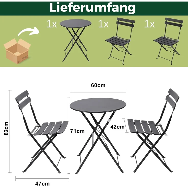 Albatros Bistroset 3-teilig Schwarz – Bistrotisch mit 2 Stühlen – klappbare Stühle und Tisch aus robustem Metall – optimal als Balkonmöbel Set oder Gartenmöbel in modernem Design – Bild 6