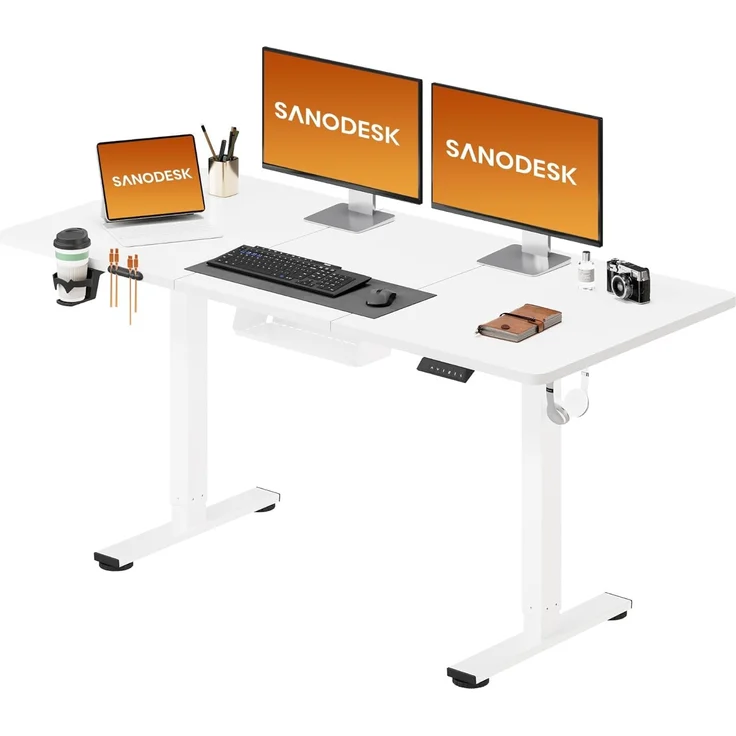 SANODESK Höhenverstellbarer Schreibtisch 140x60 cm Schreibtisch Höhenverstellbar Elektrisch Ergonomischer Steh-Sitz Tisch Computertisch für Heimbüro Homeoffice(weiß) – Bild 1