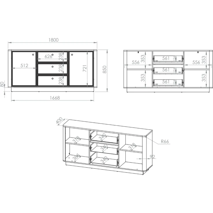Selsey 'Vilavio' Sideboard 2-türig, 3 Schubladen, Kaschmir/Eicheoptik Dunkel, 180 cm – Bild 5