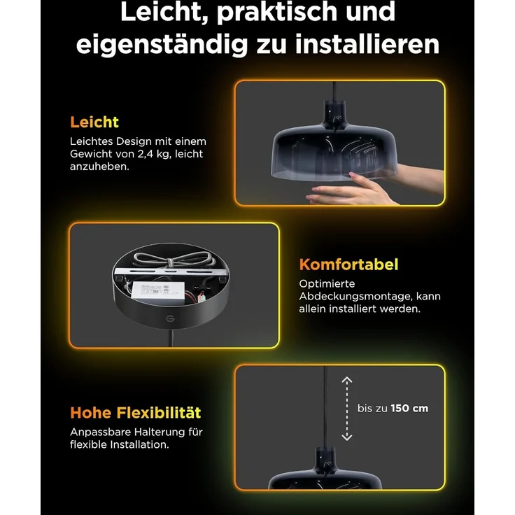 Govee Pendelleuchte, Smart RGBIC und Weißlicht-Hängelampe Esstisch, Drei Lichtringe Segmentierungskontrolle Pendant Light, Dimmable Esszimmerlampe Funktioniert mit Matter für Küche Esstisch – Bild 8
