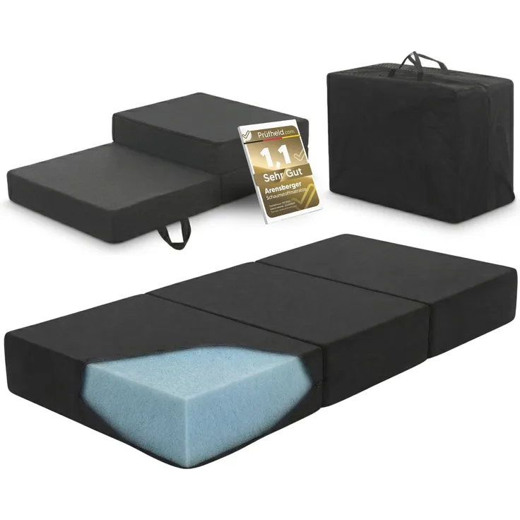 Arensberger Amalia Gästebett Klappmatratze 90x200 cm | 16 cm NANOCELL® Gelschaum | Faltmatratze mit Transporttasche für Gäste & Camping