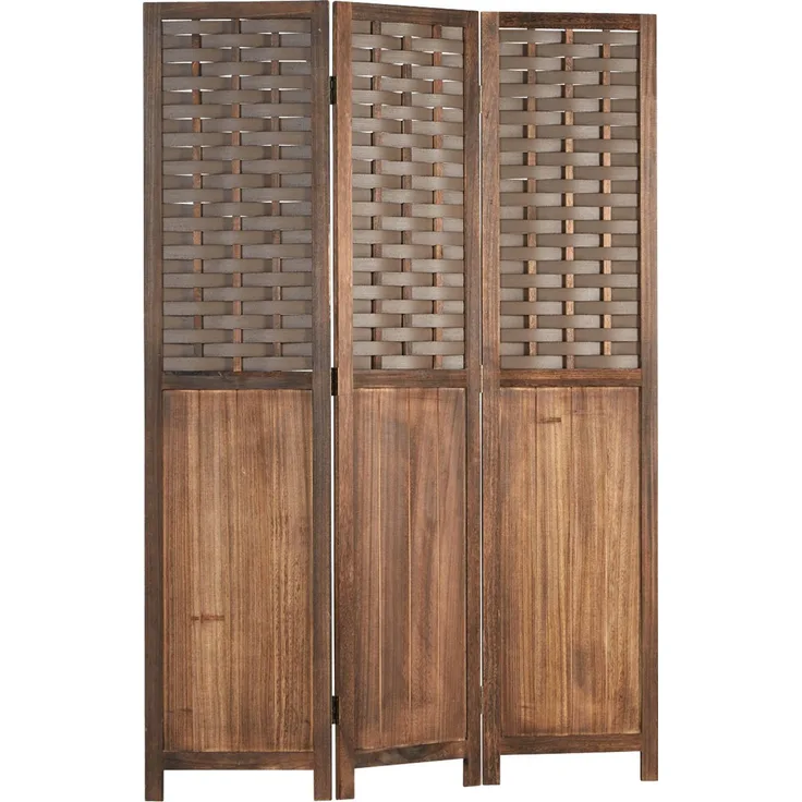 Paravent Raumteiler 3 teilig Holz Trennwand Rattan Optik Sichtschutz Braun