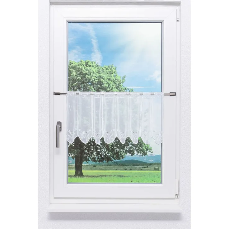 Lysel Scheibengardine Blümchenpaar (Bx H) 128,4cm * 30cm weiß/reinweiß
