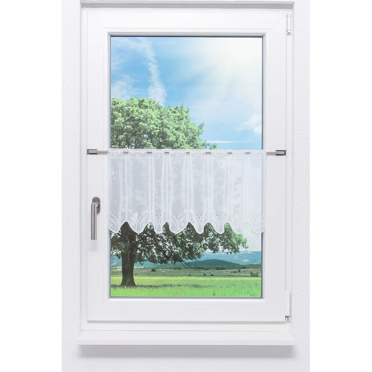 Lysel Scheibengardine Blümchenpaar (Bx H) 128,4cm * 30cm weiß/reinweiß – Bild 1