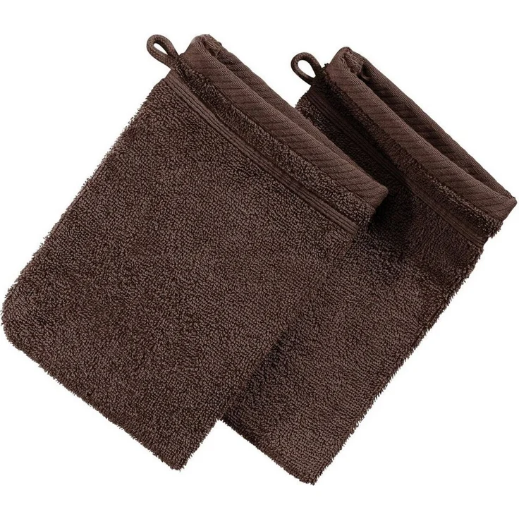 Erwin Müller Waschhandschuh Waschhandschuh "Heidelberg" 2er-Pack, Frottier (2-St), Walk-Frottier Uni, Braun – Bild 1