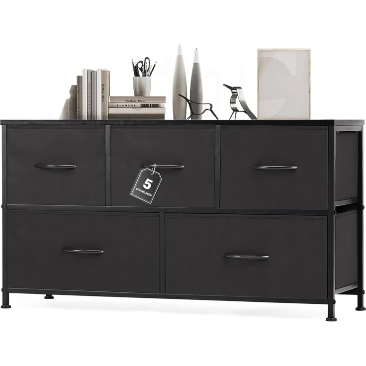 DUMOS Antonia Kommode für Schlafzimmer mit 5 Stoffschubladen, kleine Kommode Organizer Einheiten für Kleidung, Schrank, Kinderzimmer, Aufbewahrungsturm mit Schrank, Metallrahmen, Holzplatte, leichte
