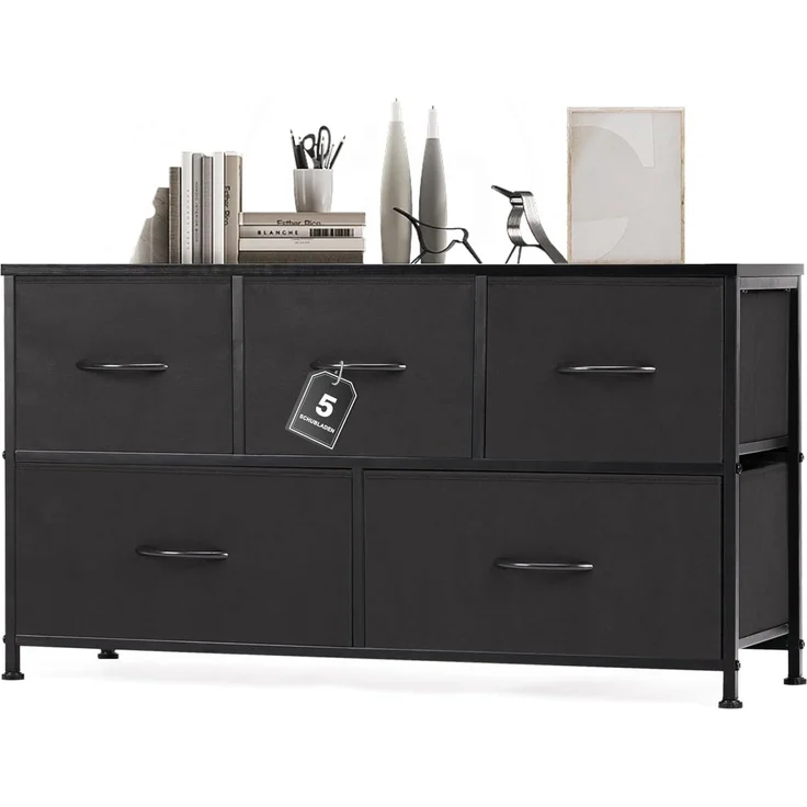 DUMOS Antonia Kommode für Schlafzimmer mit 5 Stoffschubladen, kleine Kommode Organizer Einheiten für Kleidung, Schrank, Kinderzimmer, Aufbewahrungsturm mit Schrank, Metallrahmen, Holzplatte, leichte