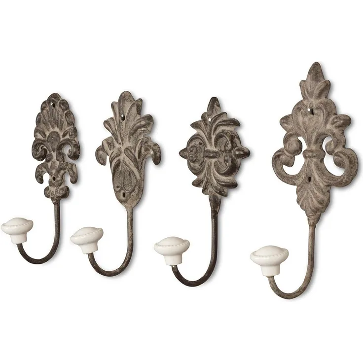 Levandeo® Garderobenhaken, 4tlg. Haken Set Wandhaken Wandgarderobe Garderobe Metall Shabby