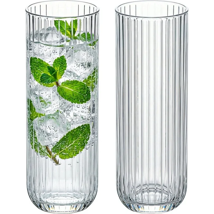 KONZEPT Gläser-Set 6er – 320 ml geriffelte Longdrinkgläser aus klarem Glas, 6-tlg, Einzigartige Form, Ideal für Cocktails, Gin Tonic, Eiskaffee – Bild 1