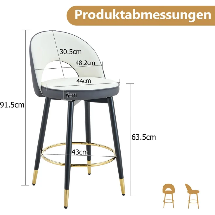 360° drehbarer Barhocker, Dunkelgraue und weiße Sitzkissen-Kombination, PU-Material, komfortabler gepolsterter Barhocker, geeignet für Bars, Esszimmer, Küchen, Terrassen usw, Eine Box mit 2 Stück.--Dunkelgrau, Weiß--44x44x91.5cm--YOUDENOVA – Bild 4