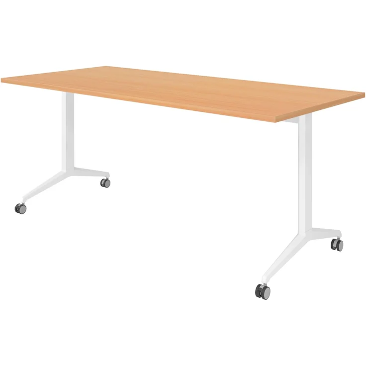 bümö Seminartisch klappbar fahrbar 180x80 cm Buche, Gestell weiß - Klapptisch staffelbar, mit vier Doppelrollen Büro Schulungstisch, KFZ19-6-W – Bild 1