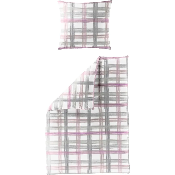 Traumschloss Seersucker Bettwäsche - 6958-60 - rosa grau kariert 200x200 / 80x80