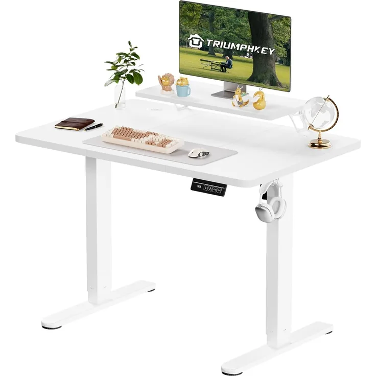 TRIUMPHKEY Höhenverstellbarer Schreibtisch mit Monitorständer 120x60 cm, Elektrisch Steh-Sitz Tisch, Computer-Schreibtisch, Standing Height Adjustable Desk,Weiß
