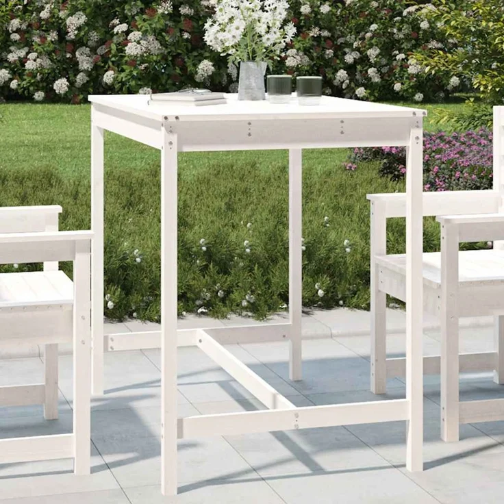 Gartentisch, Balkontisch, Beistelltisch Weiß 121 x 82,5 x 110 cm Massivholz Kiefer – Bild 1