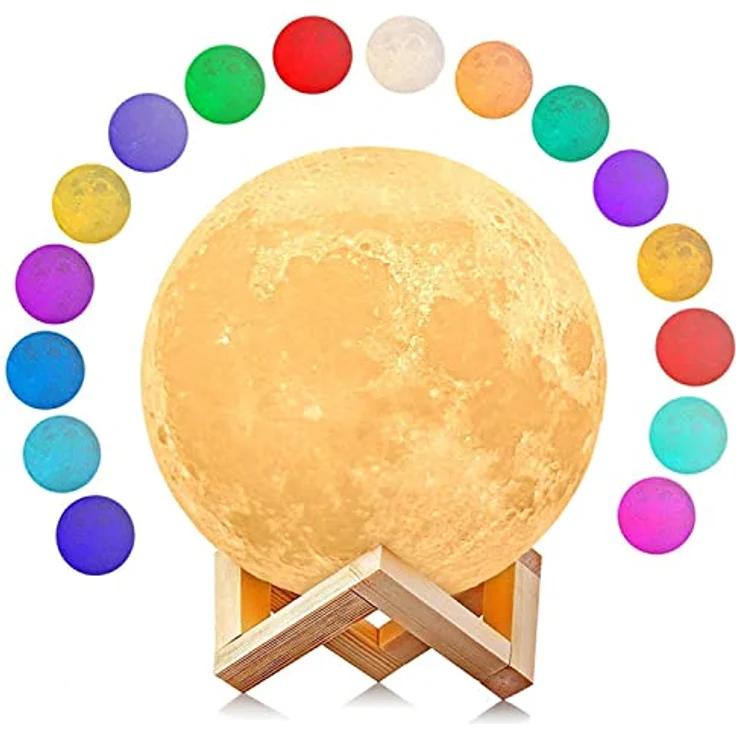 Uten Mond Lampe LED mit Fernbedienung Farbige Dekoleuchte 3D Mond Kunst Mondlicht tragbares Nachtlicht mit Nachtlicht Touch Sensor Tischlampe dimmbar (Einstellbare 16 Farbe) Geschenkideen – Bild 2