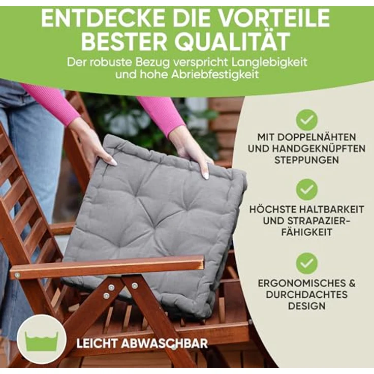Gräfenstayn Sitzkissen 4er Set 40x40 cm mit 8 cm Polsterung aus 100 % Baumwolle -, robustes Sitzkissen für Indoor & Outdoor, bequemes Bodenkissen – Bild 6