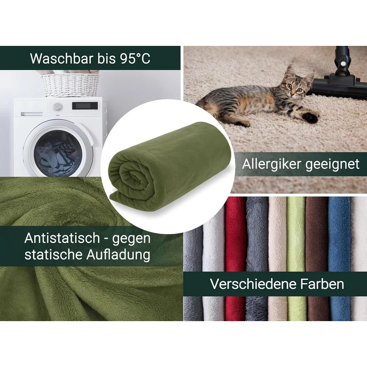 ZOLLNER Kuscheldecke, 220x240 cm, oliv – Bild 4