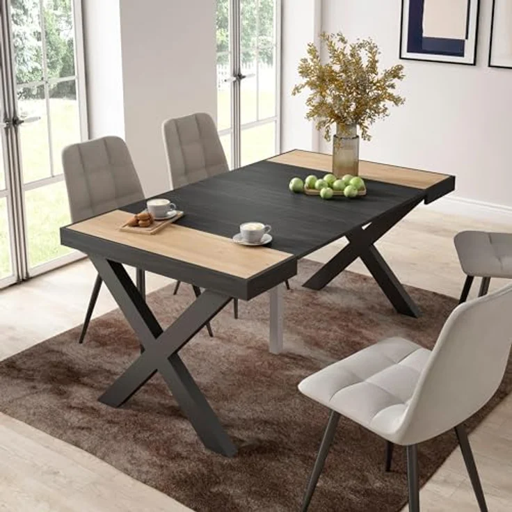 Skraut Home | Ausziehbarertisch | Multifunktionaler ausziehbarer | 160 | Für 8 Gäste | Massivholz Beine | Moderner Stil | Eiche Schwarz – Bild 2