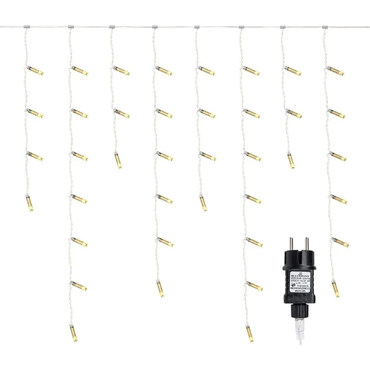 Gresonic 200er LED 5m+10m lang Eisregen Lichterkette Lichtervorhang Eiszapfen Außen Innen Deko Strombetrieben[Energieklasse A+] (200LED 5m, Warmweiß) – Bild 1