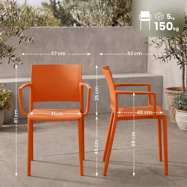 CLP Gartenstuhl wetterfest Valtor UV-beständig mit Armlehnen belastbar bis 150 kg,orange – Bild 2